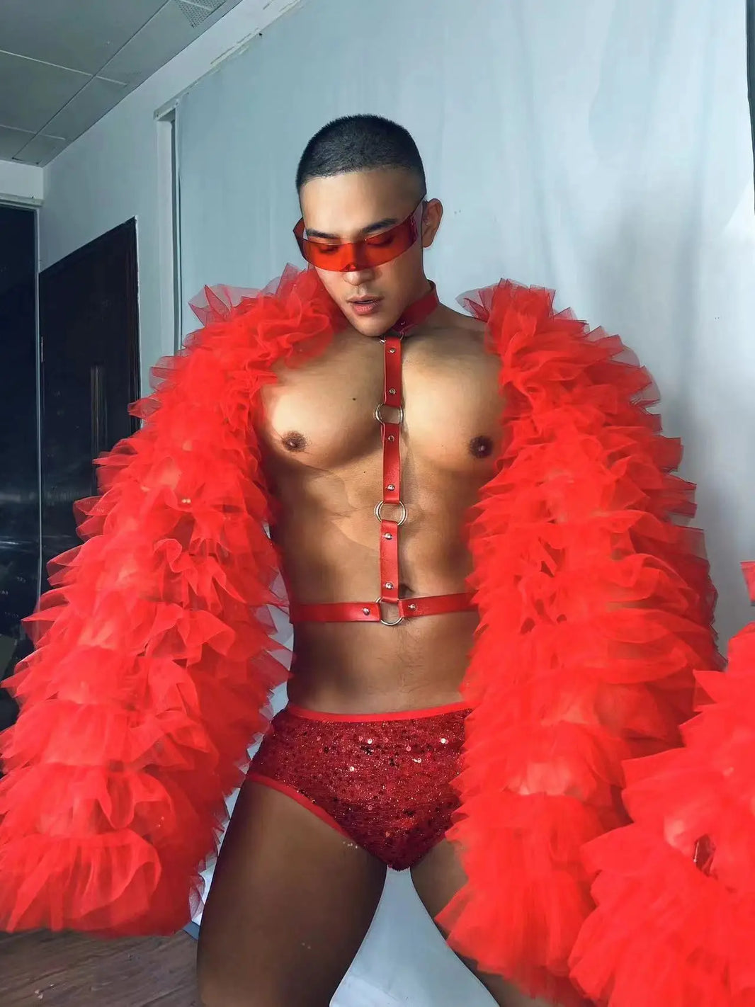 PRINCEJOCK | Puff Sleeve Top With Briefs & Harness Male Gogo Costume