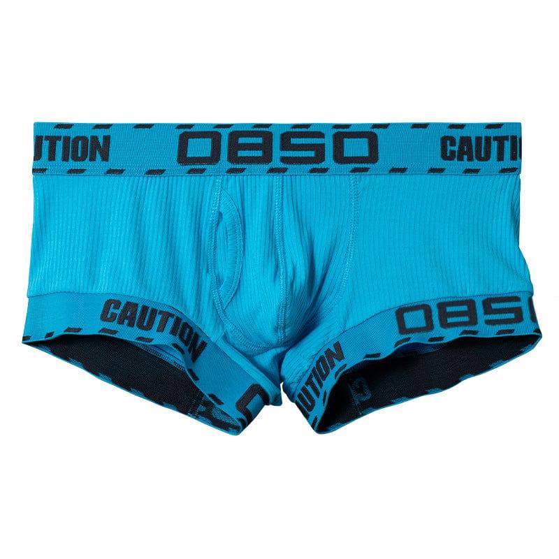 Daily wear|Gym sessions|Holiday parties|Pride events|Night gatherings|Breathable|Butt-lift design|Comfort|Proper support|Stylish appearance|Festive mood|Men's trunks|Low-rise underwear|Caution trunks|Sexy trunks|Blue|Front view2