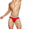 0850 Fitness Briefs men's moisture wicking briefs in red, front view