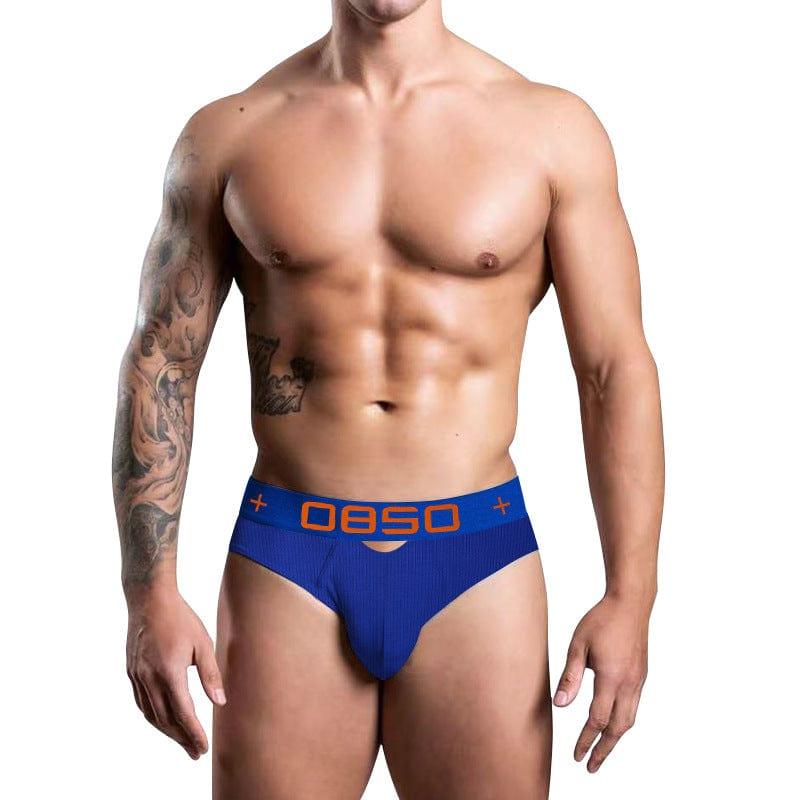 0850 Hollow-Out Briefs men's moisture wicking briefs in bright blue, front view