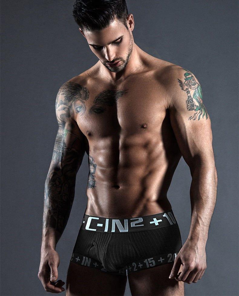 Daily wear|Gym sessions|Holiday parties|Pride events|Night gatherings|Breathable|Butt-lift design|Snug fit|Lightweight|Shaping|Waistline control|Slimming|Abdomen control|Comfort|Proper support|Stylish appearance|Body sculpting|Men's trunks|Low-rise underwear|Fly front trunks|Sexy trunks|Black|Front view