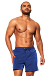 Front view of DESMIIT Double Layer Swim Trunks with Quick Dry feature in Blue.