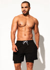 Front view of DESMIIT Quick-Dry Double Layer Swim Trunks with Quick Dry feature in Black.
