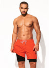 Front view of DESMIIT Quick-Dry Double Layer Swim Trunks with Quick Dry feature in Orange.