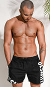 Front view of DESMIIT Quick-Dry Sports Swim Beach Shorts with Quick Dry feature in Black.