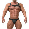 JOCKMAIL Adjustable Removable Harness Jockstrap Men's Lingerie Suit men's comfort fit harness jockstrap lingerie suit in Black, front view