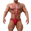 JOCKMAIL Adjustable Thong & Jockstrap Bodysuit men's comfort fit thong and jockstrap bodysuit in Red, front view