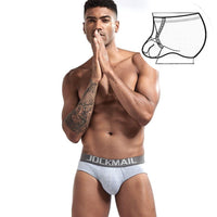 JOCKMAIL Bulge Pouch Briefs men's breathable design briefs in gray, front view