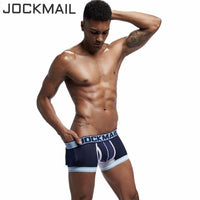 JOCKMAIL Bulge Pouch Mesh Boxers men's breathable mesh underwear in dark blue, front view