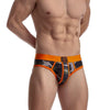 JOCKMAIL Camo Mesh Sports Briefs men's breathable design briefs in orange, front view