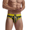JOCKMAIL Camo Mesh Sports Briefs men's breathable design briefs in yellow, front view