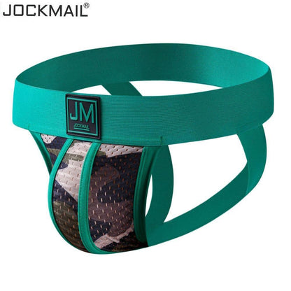 JOCKMAIL Camo Mesh Sports Jockstrap men's breathable design jockstrap in Green, 3D left side view