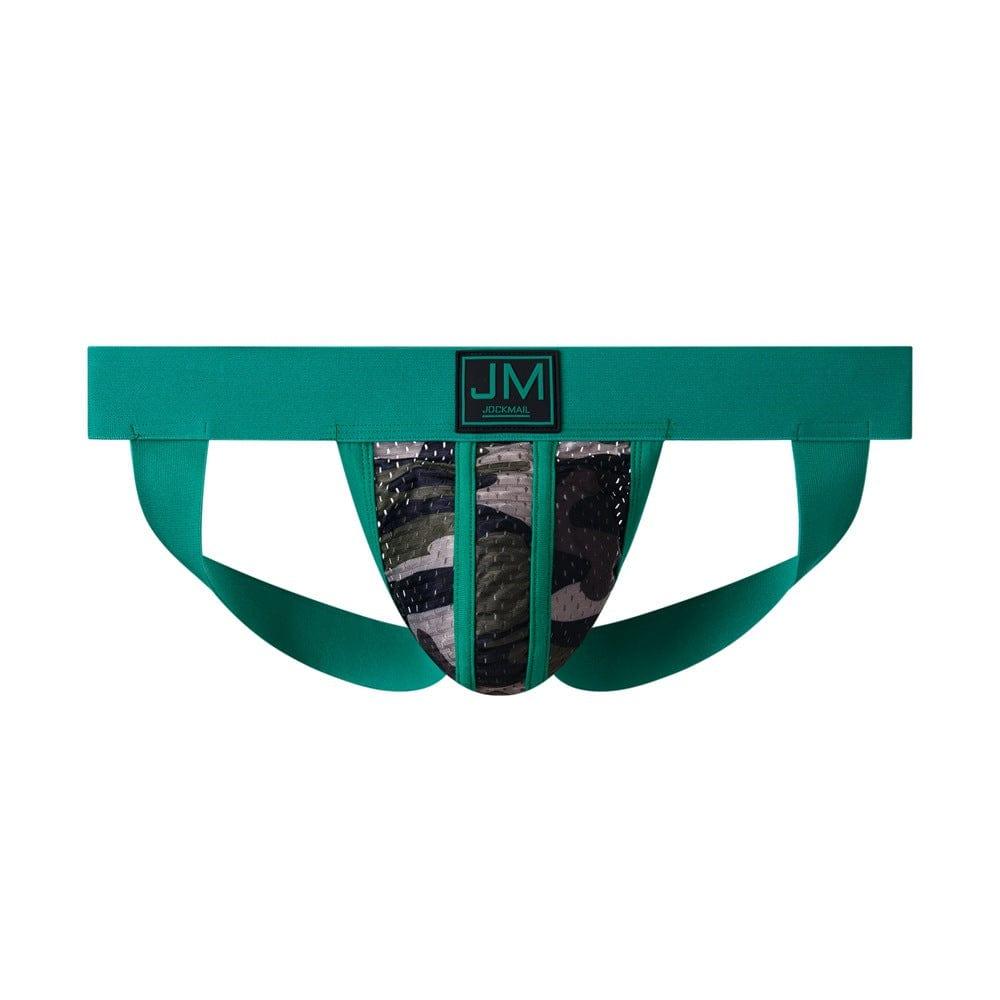 JOCKMAIL Camo Mesh Sports Jockstrap men's breathable design jockstrap in Green, front view