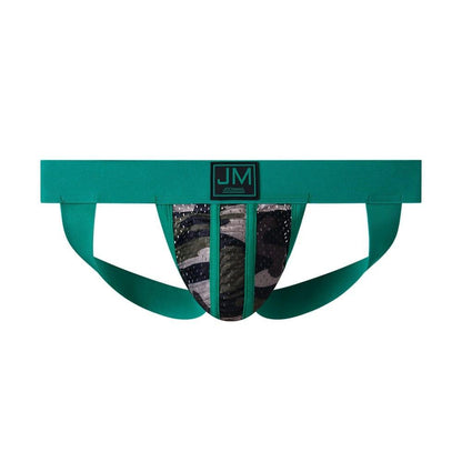 JOCKMAIL Camo Mesh Sports Jockstrap men's breathable design jockstrap in Green, front view
