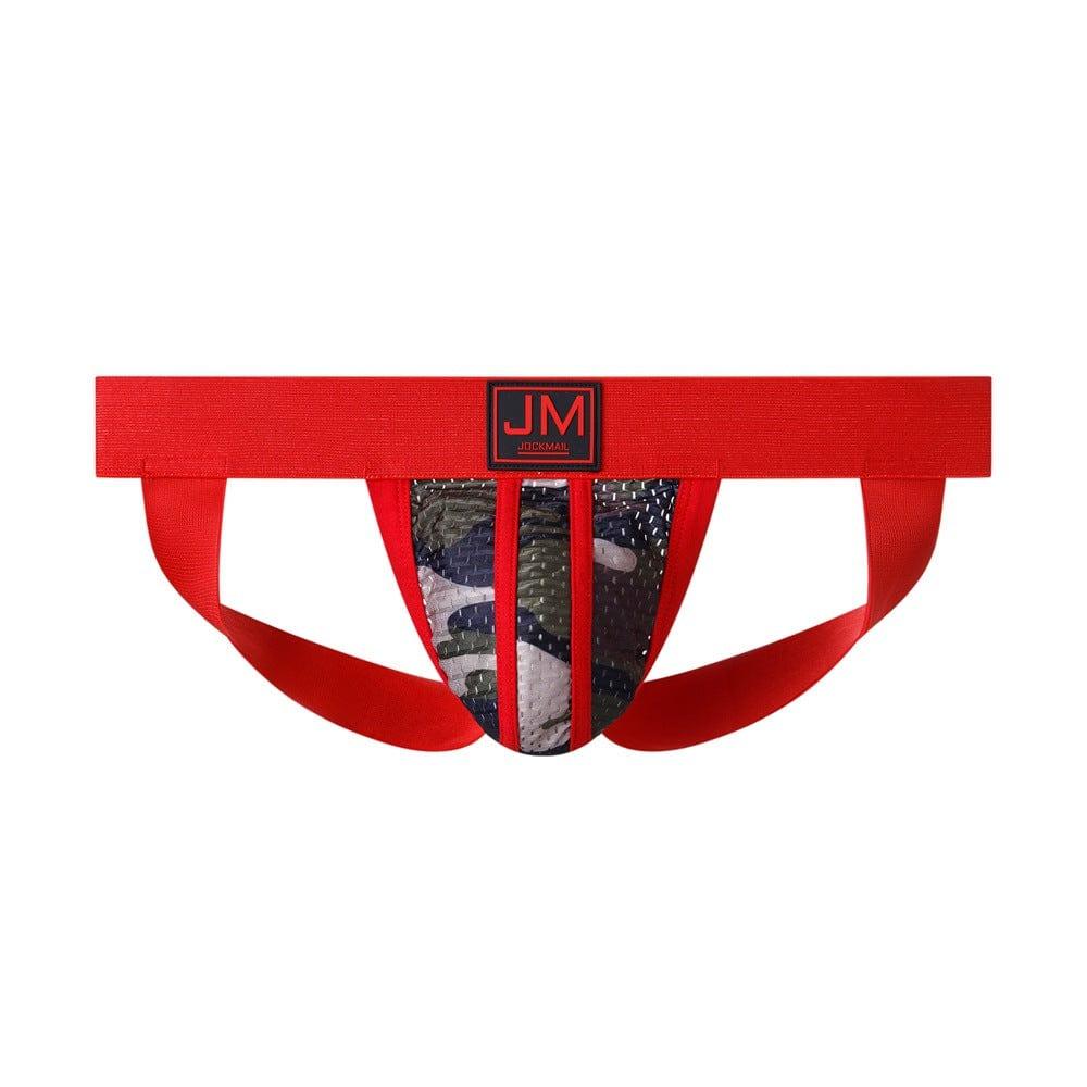 JOCKMAIL Camo Mesh Sports Jockstrap men's breathable design jockstrap in Red, front view