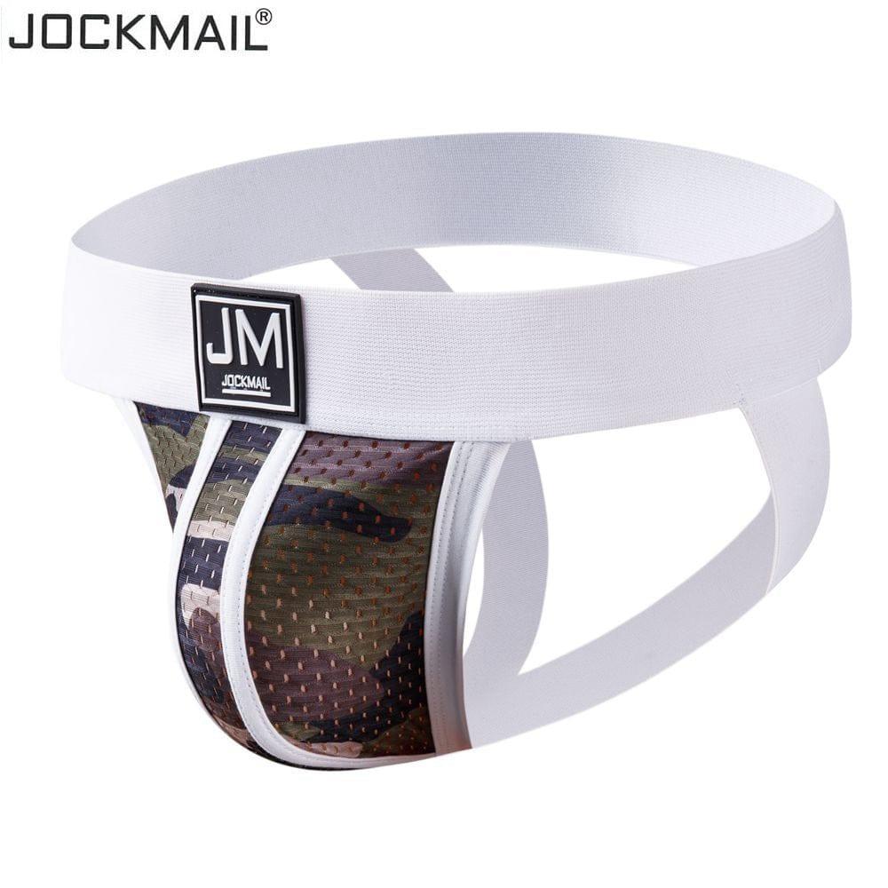 JOCKMAIL Camo Mesh Sports Jockstrap men's breathable design jockstrap in White, 3D left side view