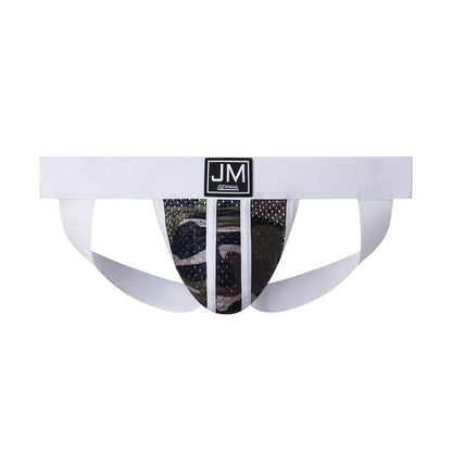 JOCKMAIL Camo Mesh Sports Jockstrap men's breathable design jockstrap in White, front view