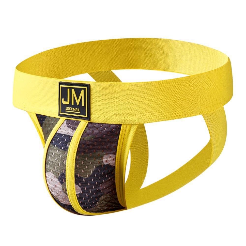 JOCKMAIL Camo Mesh Sports Jockstrap men's breathable design jockstrap in Yellow, 3D left side view