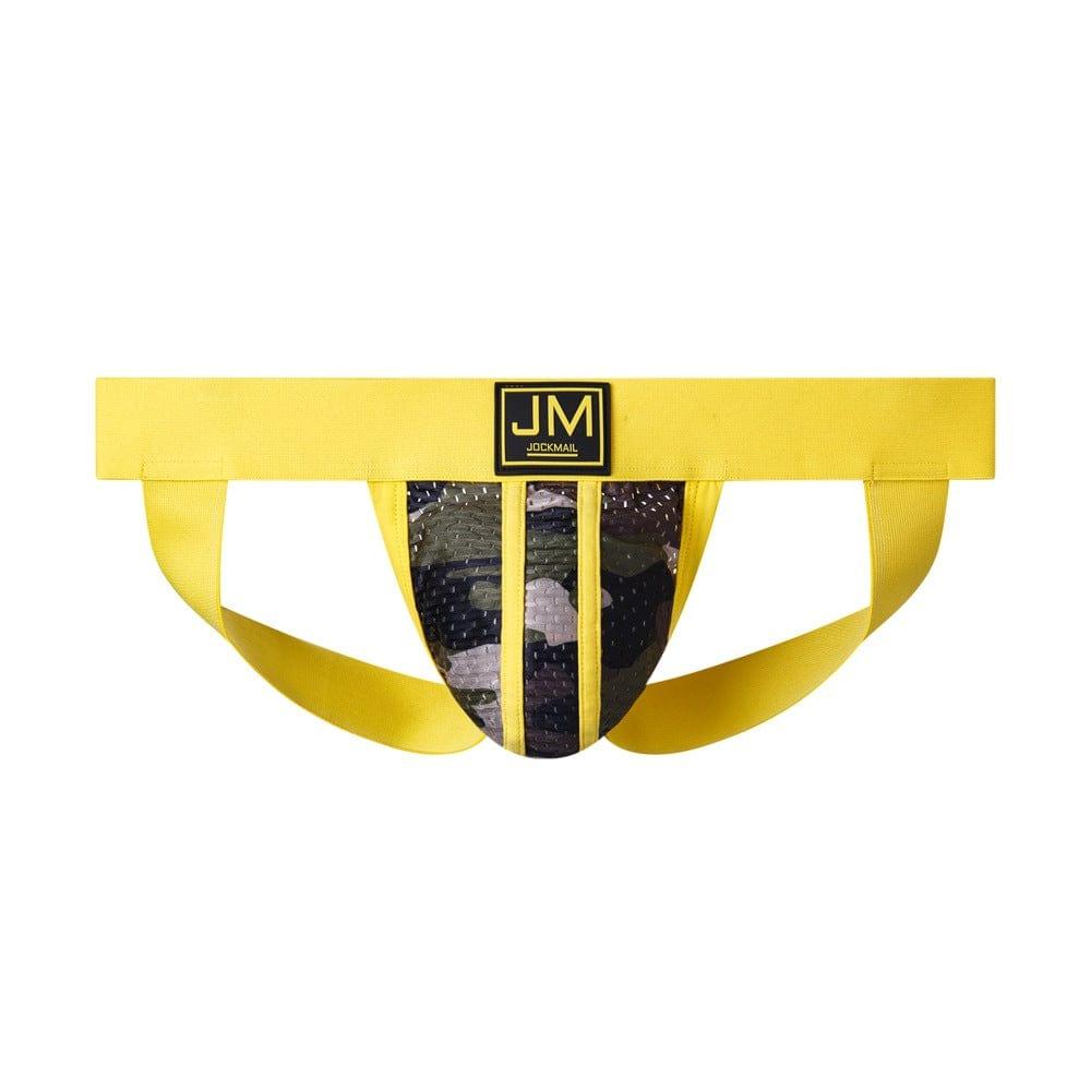 JOCKMAIL Camo Mesh Sports Jockstrap men's breathable design jockstrap in Yellow, front view