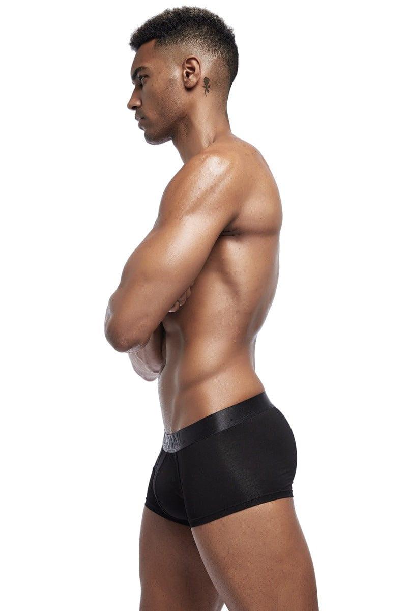 Daily wear|Gym sessions|Holiday parties|Pride events|Night gatherings|Breathable|Butt-lift design|Snug fit|Lightweight|Shaping|Waistline control|Slimming|Abdomen control|Comfort|Proper support|Stylish appearance|Festive mood|Body sculpting|Men's trunks|Low-rise underwear|Polyester pouch trunks|Core design trunks|Sexy trunks|Black|Left Side view3