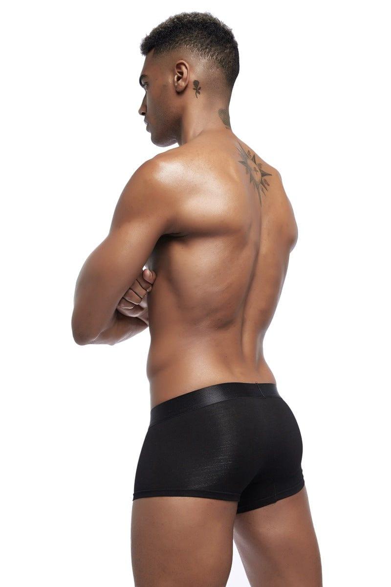 Daily wear|Gym sessions|Holiday parties|Pride events|Night gatherings|Breathable|Butt-lift design|Snug fit|Lightweight|Shaping|Waistline control|Slimming|Abdomen control|Comfort|Proper support|Stylish appearance|Festive mood|Body sculpting|Men's trunks|Low-rise underwear|Polyester pouch trunks|Core design trunks|Sexy trunks|Black|Left Side view4