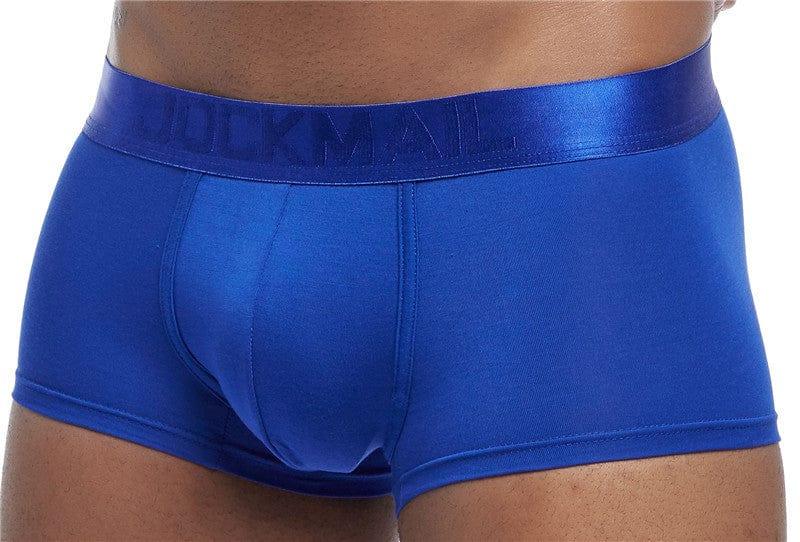 Daily wear|Gym sessions|Holiday parties|Pride events|Night gatherings|Breathable|Butt-lift design|Snug fit|Lightweight|Shaping|Waistline control|Slimming|Abdomen control|Comfort|Proper support|Stylish appearance|Festive mood|Body sculpting|Men's trunks|Low-rise underwear|Polyester pouch trunks|Core design trunks|Sexy trunks|Blue|Front view2