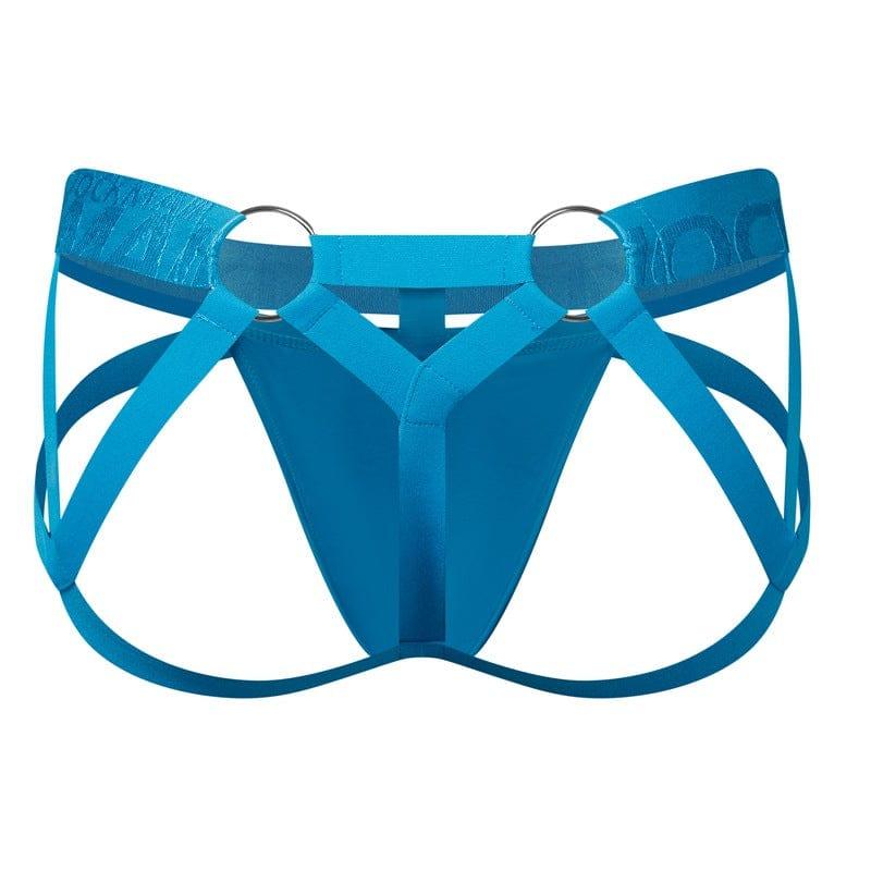 JOCKMAIL Electric Charge Adjustable Support Dual Jockstrap men's stretchable jockstrap in Aqua, back view