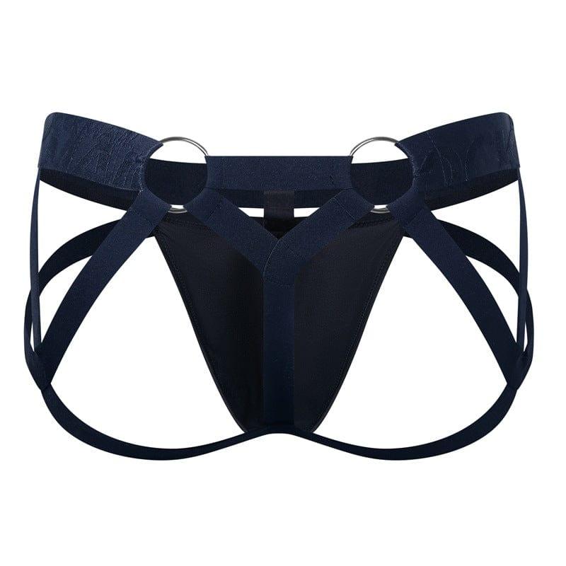 JOCKMAIL Electric Charge Adjustable Support Dual Jockstrap men's stretchable jockstrap in Black, back view