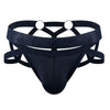 JOCKMAIL Electric Charge Adjustable Support Dual Jockstrap men's stretchable jockstrap in Black, front view