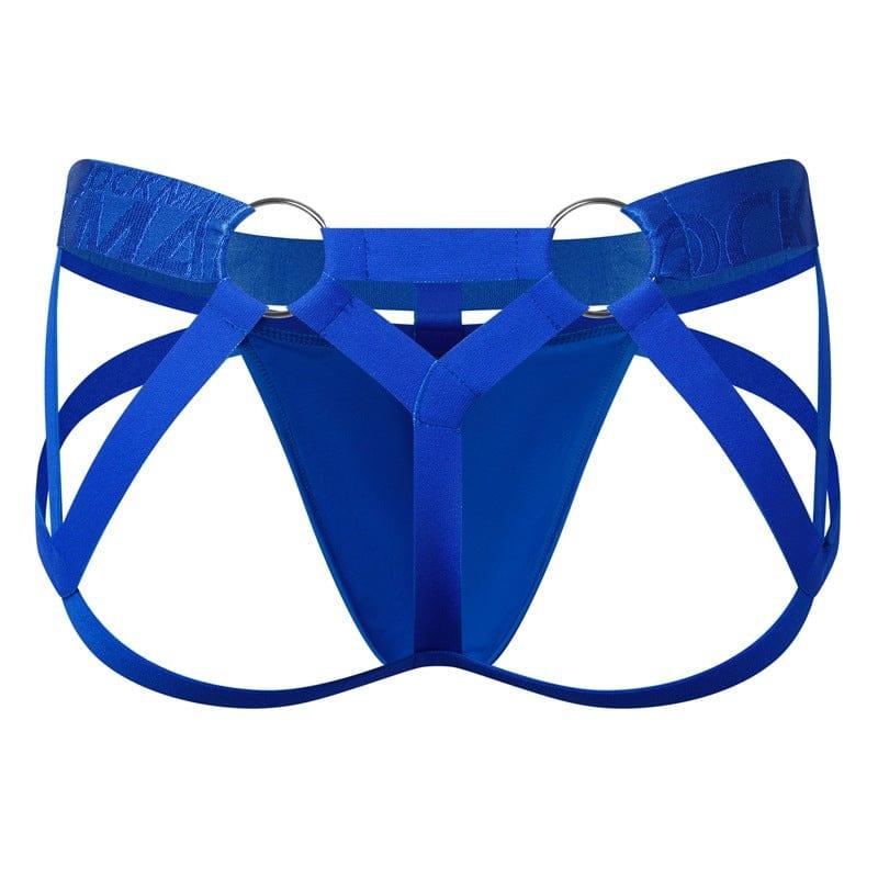 JOCKMAIL Electric Charge Adjustable Support Dual Jockstrap men's stretchable jockstrap in Blue, back view