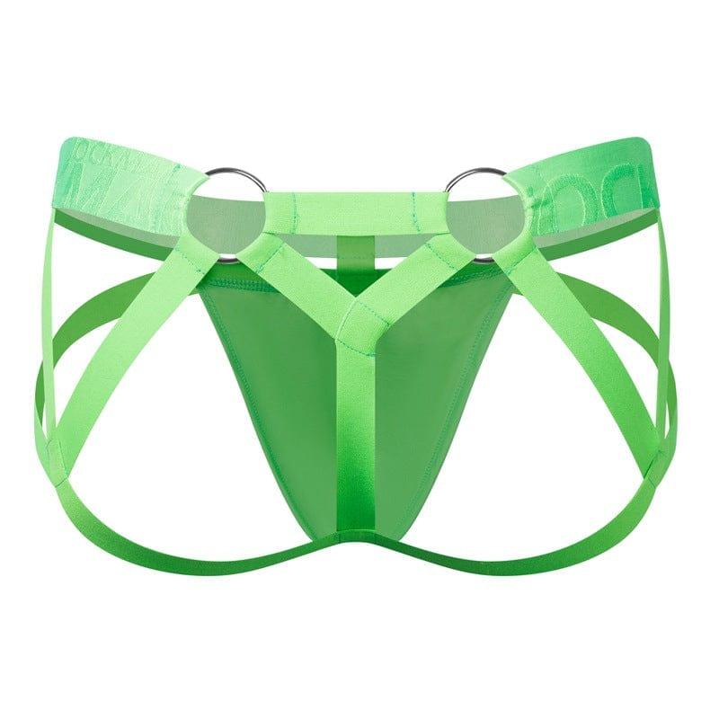 JOCKMAIL Electric Charge Adjustable Support Dual Jockstrap men's stretchable jockstrap in Fluorescent Green, back view