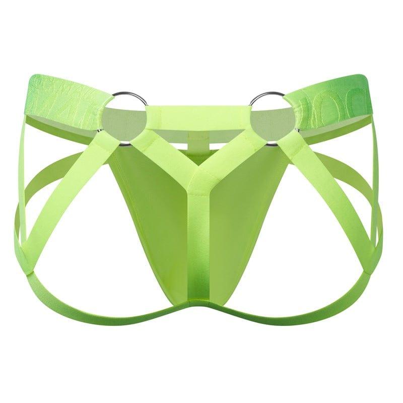 JOCKMAIL Electric Charge Adjustable Support Dual Jockstrap men's stretchable jockstrap in Fluorescent Yellow, back view