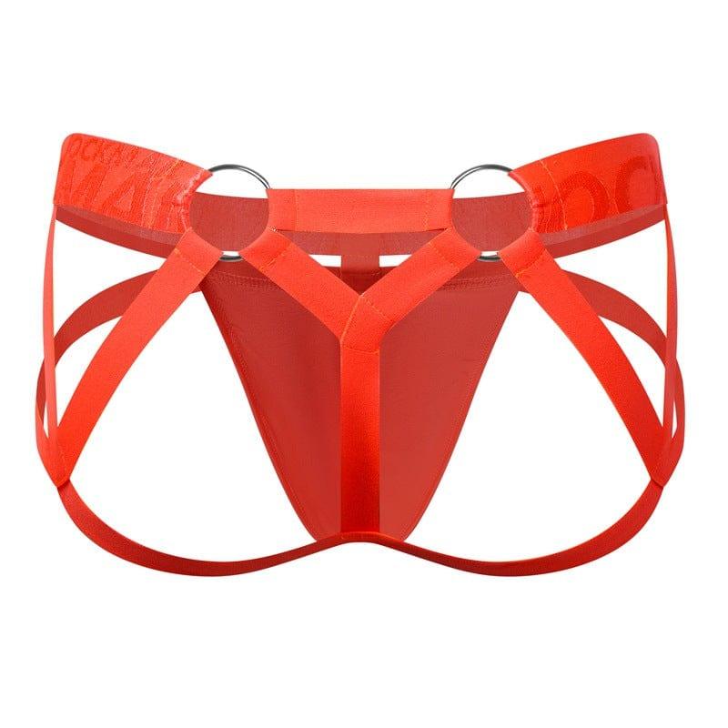 JOCKMAIL Electric Charge Adjustable Support Dual Jockstrap men's stretchable jockstrap in Orange, back view