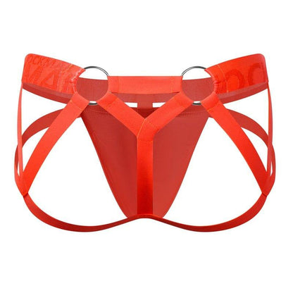 JOCKMAIL Electric Charge Adjustable Support Dual Jockstrap men's stretchable jockstrap in Orange, back view
