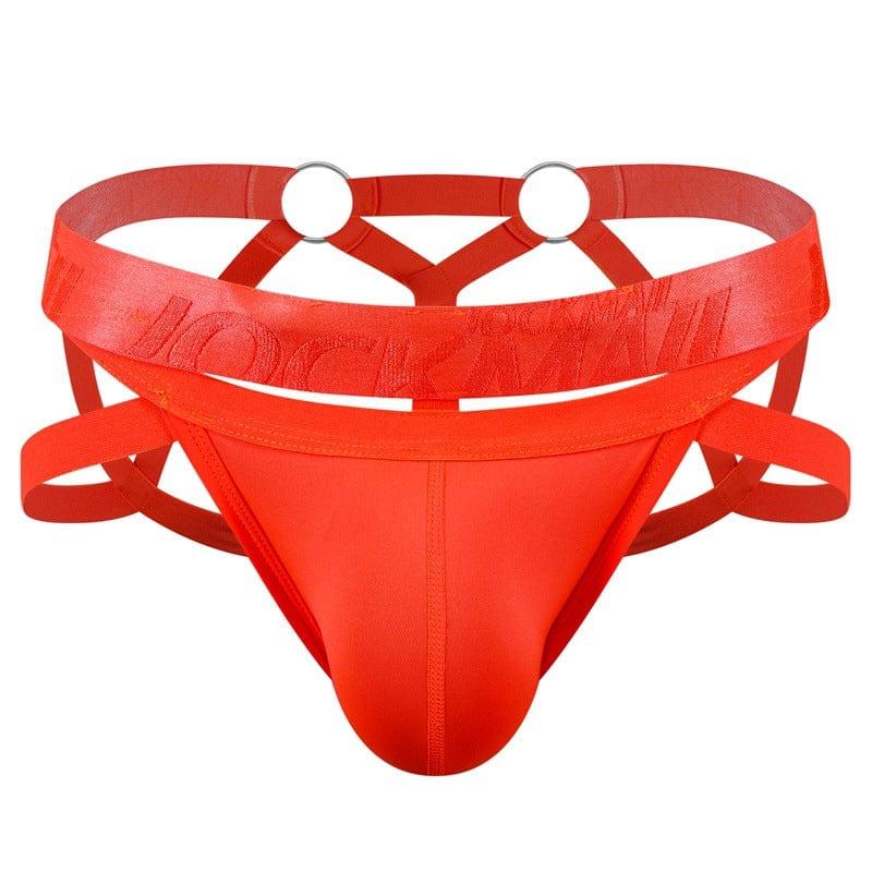JOCKMAIL Electric Charge Adjustable Support Dual Jockstrap men's stretchable jockstrap in Orange, front view