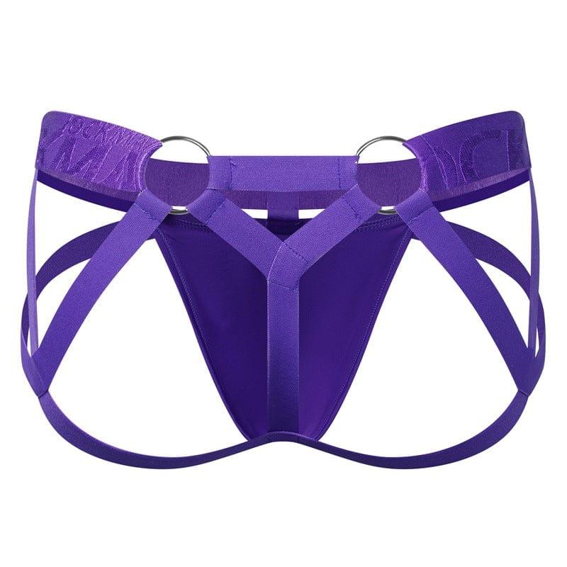 JOCKMAIL Electric Charge Adjustable Support Dual Jockstrap men's stretchable jockstrap in Purple, back view