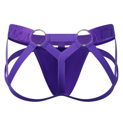 JOCKMAIL Electric Charge Adjustable Support Dual Jockstrap men's stretchable jockstrap in Purple, back view