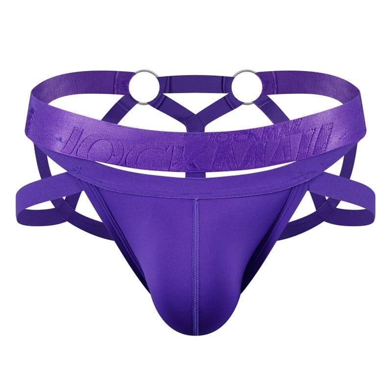 JOCKMAIL Electric Charge Adjustable Support Dual Jockstrap men's stretchable jockstrap in Purple, front view