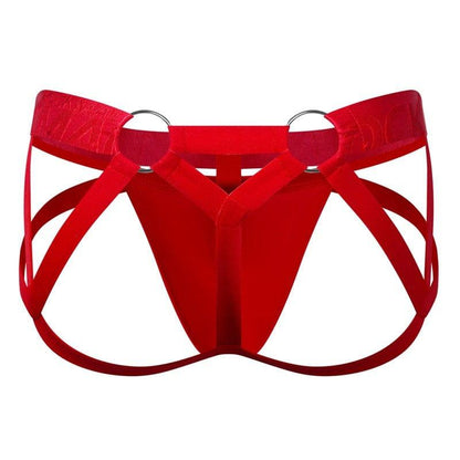JOCKMAIL Electric Charge Adjustable Support Dual Jockstrap men's stretchable jockstrap in Red, back view
