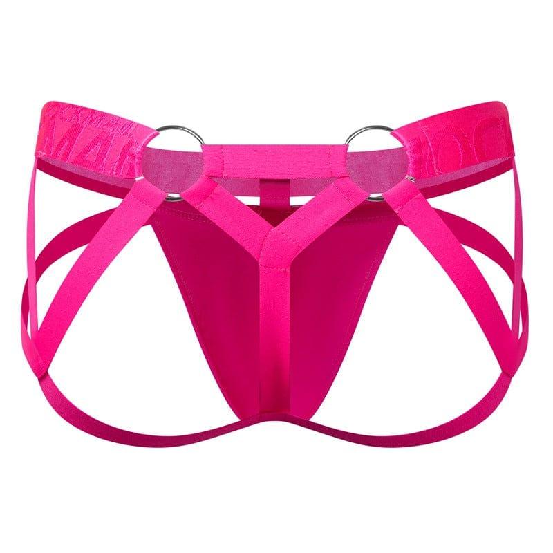 JOCKMAIL Electric Charge Adjustable Support Dual Jockstrap men's stretchable jockstrap in Rose Red, back view