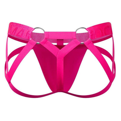 JOCKMAIL Electric Charge Adjustable Support Dual Jockstrap men's stretchable jockstrap in Rose Red, back view