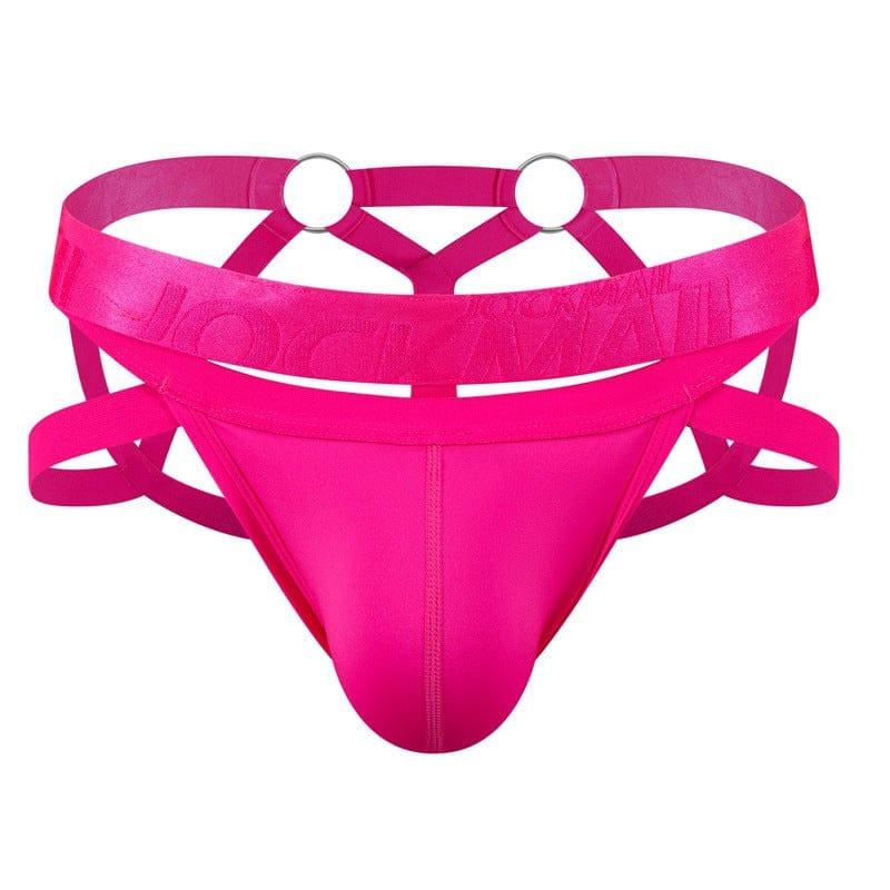 JOCKMAIL Electric Charge Adjustable Support Dual Jockstrap men's stretchable jockstrap in Rose Red, front view