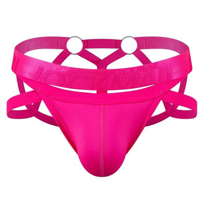 JOCKMAIL Electric Charge Adjustable Support Dual Jockstrap men's stretchable jockstrap in Rose Red, front view