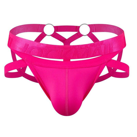JOCKMAIL Electric Charge Adjustable Support Dual Jockstrap men's stretchable jockstrap in Rose Red, front view