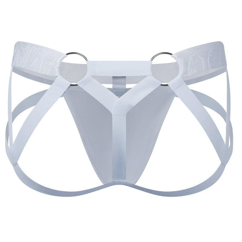 JOCKMAIL Electric Charge Adjustable Support Dual Jockstrap men's stretchable jockstrap in White, back view