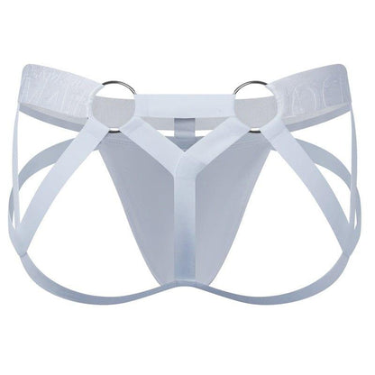 JOCKMAIL Electric Charge Adjustable Support Dual Jockstrap men's stretchable jockstrap in White, back view