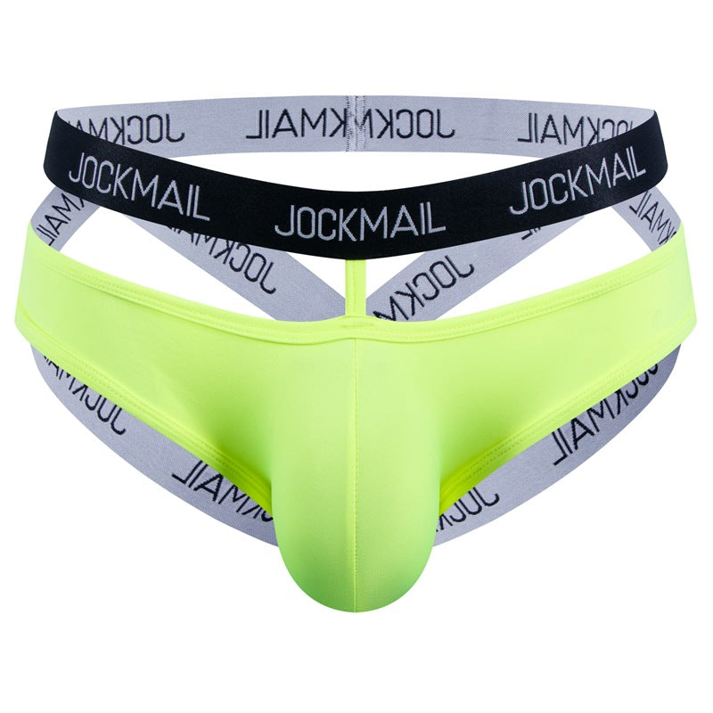 JOCKMAIL Heatwave Sheer Double-Strap Jockstrap men's butt-lift design jockstrap in Fluorescent Yellow, front view