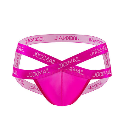 JOCKMAIL Heatwave Sheer Jockstrap men's breathable design jockstrap in Rose Red, front view