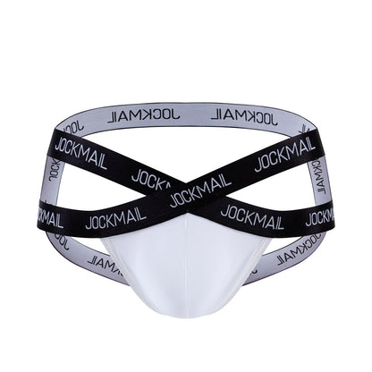 JOCKMAIL Heatwave Sheer Jockstrap men's breathable design jockstrap in White, front view