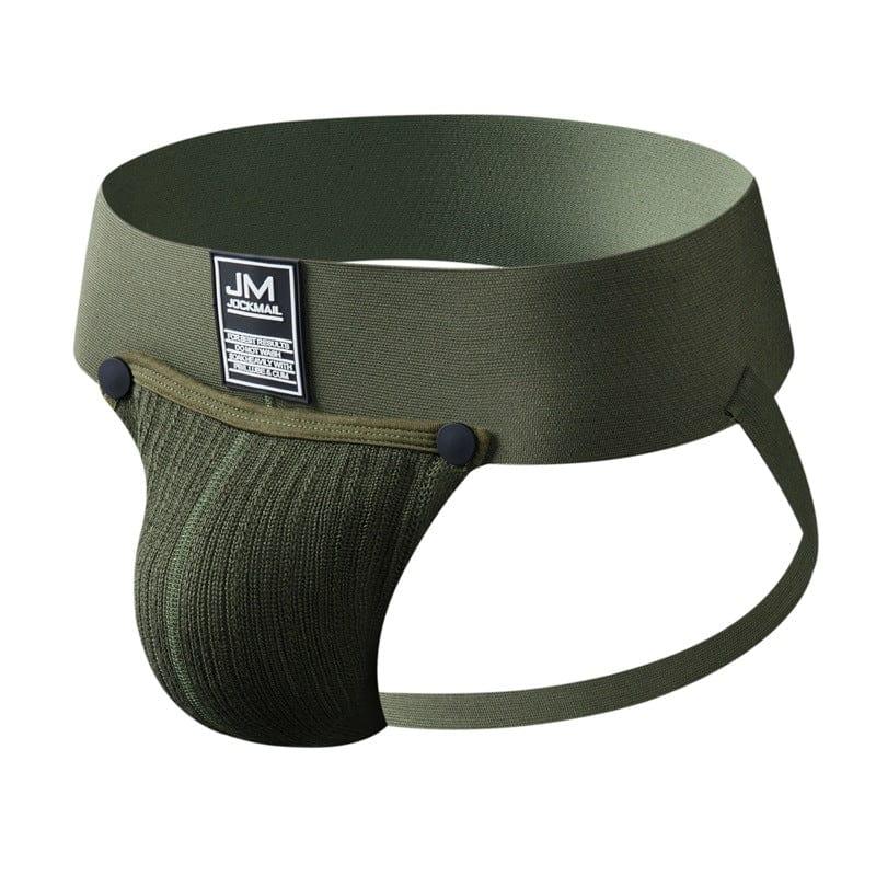 JOCKMAIL Jockstrap with Detachable Pouch men's comfort fit jockstrap in Army Green, 3D left side view